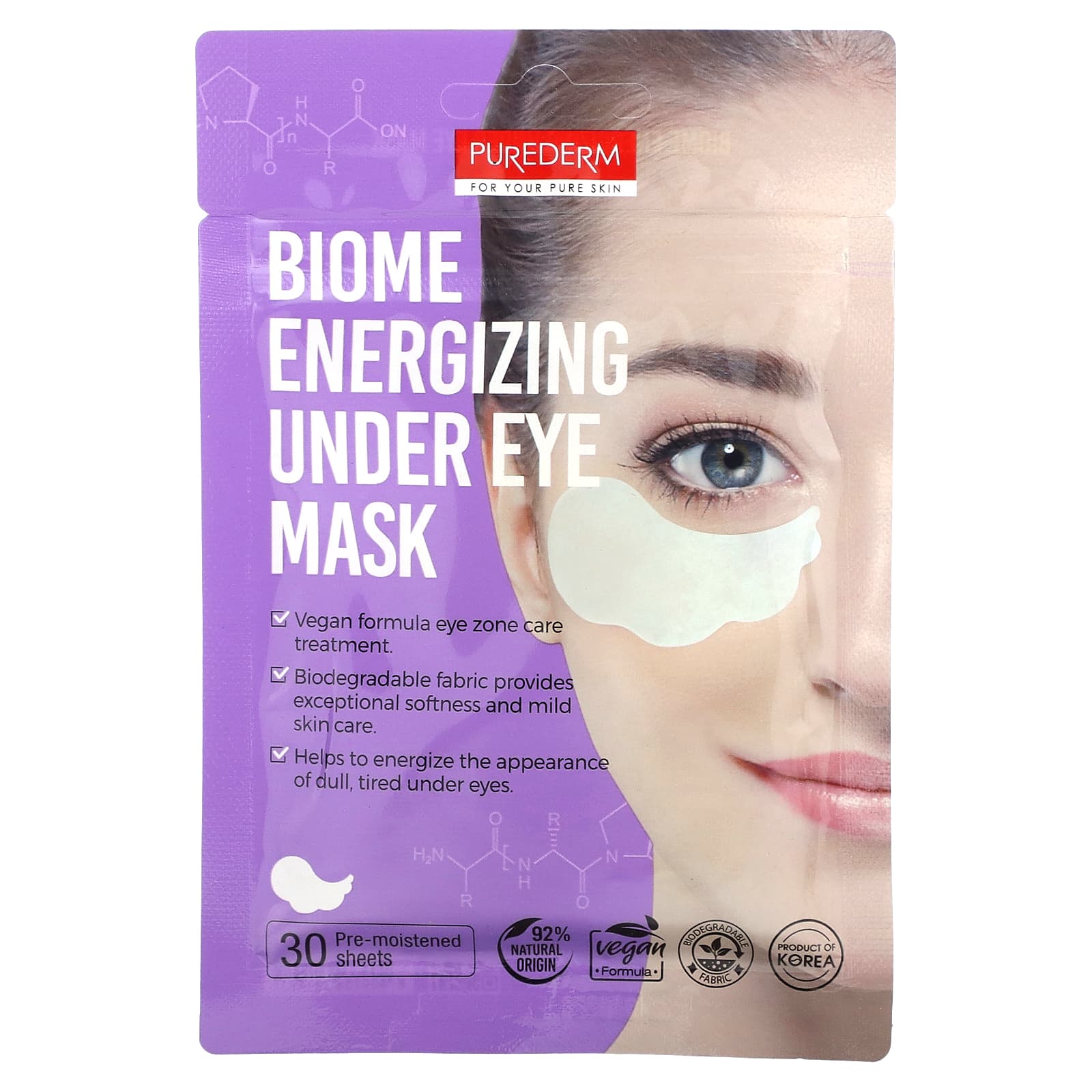 Purederm, Biome Energizing Under Eye Beauty Mask, 30 PreMoistened Sheets