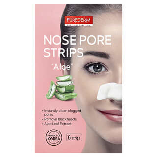 Purederm, Полоски для пор в носу, алоэ`` 6 полосок