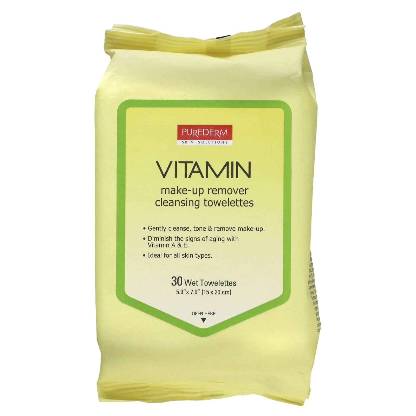 Purederm, MakeUp Remover Cleansing Towelettes, Vitamin, 30 Wet Towelettes