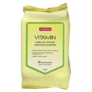 Purederm, Toallitas de limpieza desmaquillantes, Vitaminas, 30 toallitas húmedas