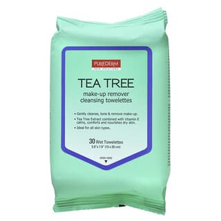 Purederm, Make-Up Remover Cleansing Towelettes, Tea Tree, 30 Wet Towelettes