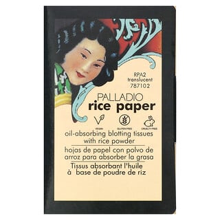 Palladio, Papier de riz, buvards absorbant l'huile, RPA2 translucide, 40 serviettes en tissu