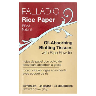 Palladio, Papier de riz, buvards absorbant l'huile, RPA3 naturel, 40 serviettes en tissu