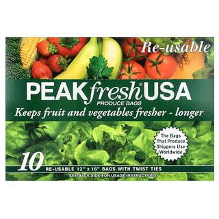 PEAKfresh USA, Kantong Plastik Buah dan Sayuran dengan Tali Ikat, Dapat Digunakan Kembali, 10 Kantong