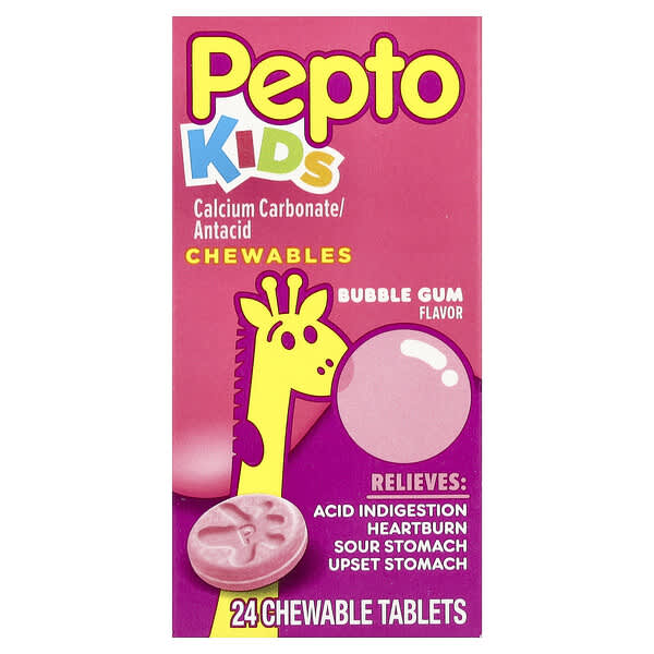 Pepto Bismol, 어린이용, Pepto 츄어블, 버블검, 츄어블 정 24정