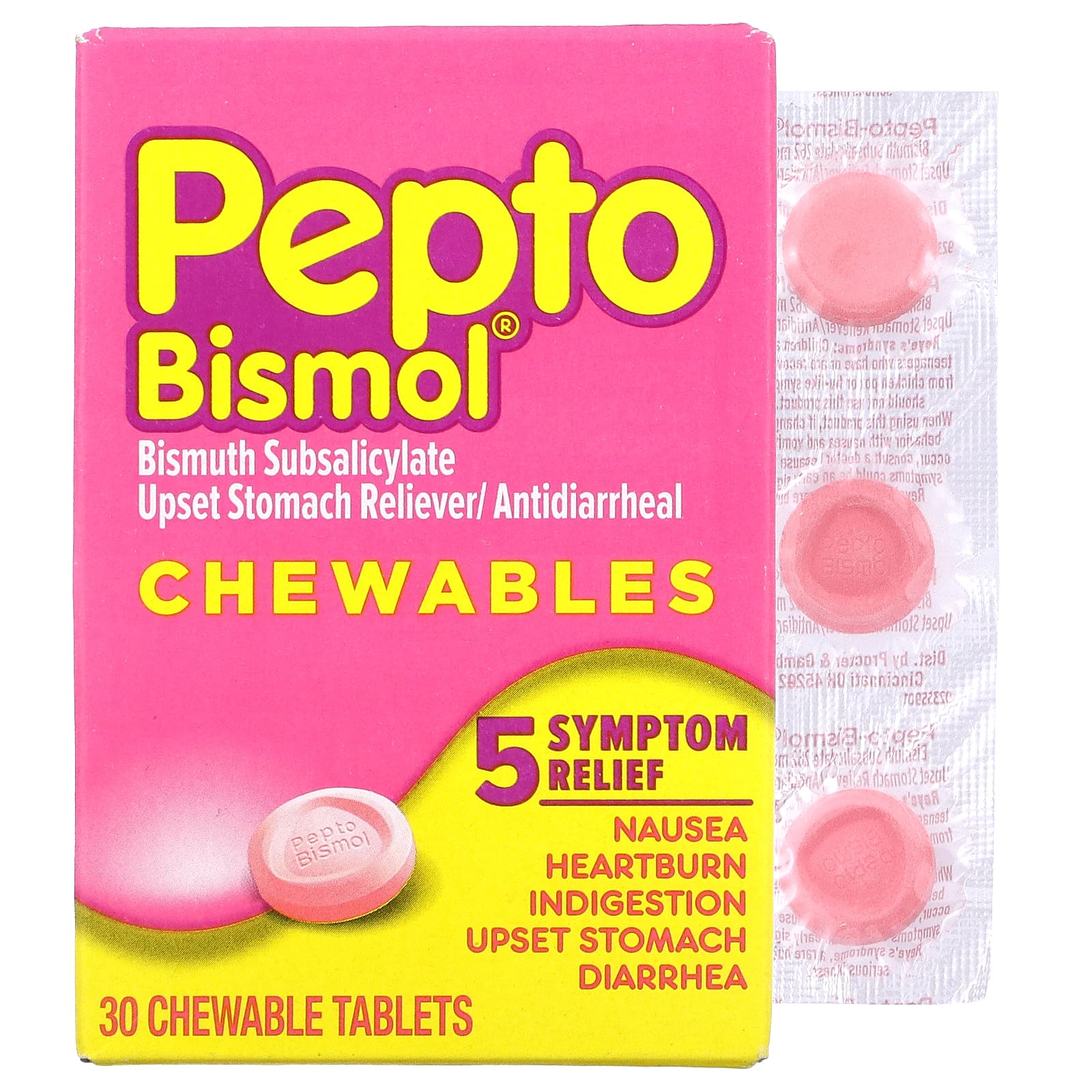 Pepto Bismol, Pepto Bismol Chewables, 30 Chewable Tablets