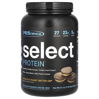 PEScience, Select Protein, Mezcla para preparar bebidas con proteína en polvo, Taza de mantequilla de maní y chocolate, 878 g (1,93 lb)