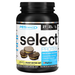 PEScience, Select Protein, 단백질 분말 드링크 믹스, 초콜릿 땅콩버터 컵, 878g(1.93lb)