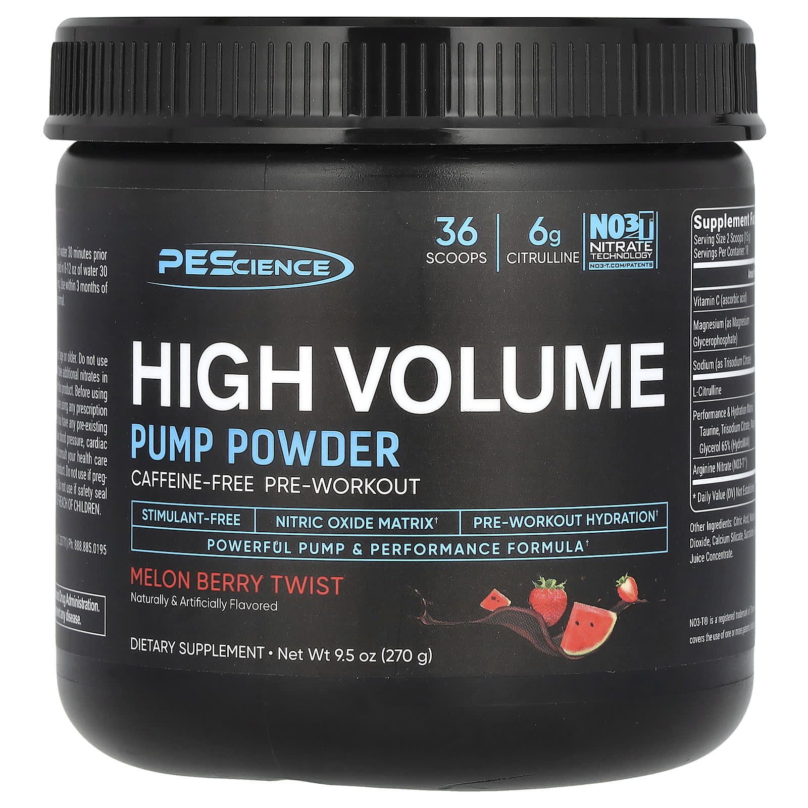 PEScience, High Volume, Pump Powder, CaffeineFree, Melon Berry Twist