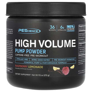 PEScience, Pump Powder, o dużej objętości, bez kofeiny, lemoniada malinowa, 270 g