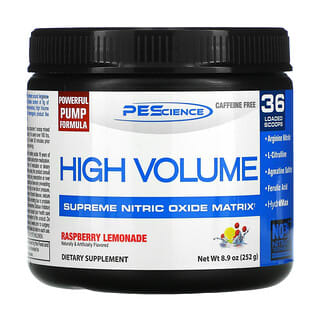 PEScience, High Volume, добавка с оксидом азота, без кофеина, малиновый лимонад, 252 г (8,9 унции)