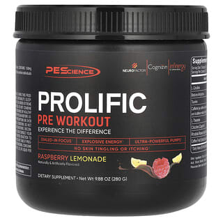 PEScience, Prolific, Pre Workout, Raspberry Lemonade, 9.88 oz (280 g)