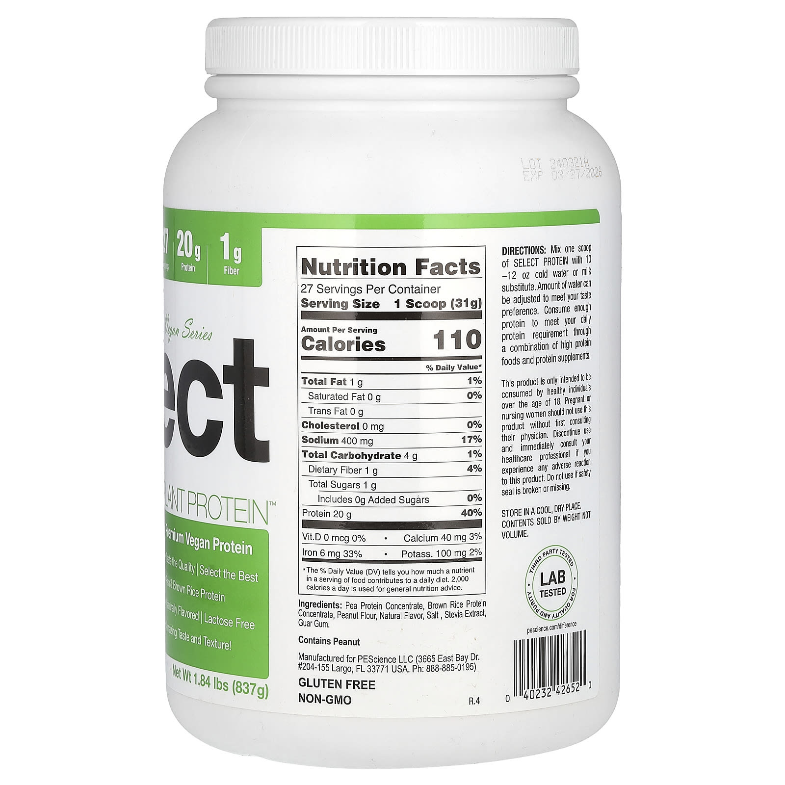 PEScience, Vegan Series, Select Plant Protein, Peanut Butter Delight, 1