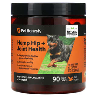 بيت هونستي‏, Hemp Hip + Joint Health, For Adult Dogs, Duck, 90 Tasty Chews, 12.7 oz (360 g)