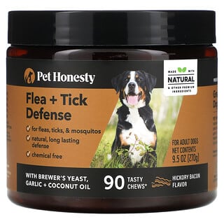 Pet Honesty, Flea + Tick Defense, For Adult Dogs, Hickory Bacon, 90 Tasty Chews, 9.5 oz (270 g)