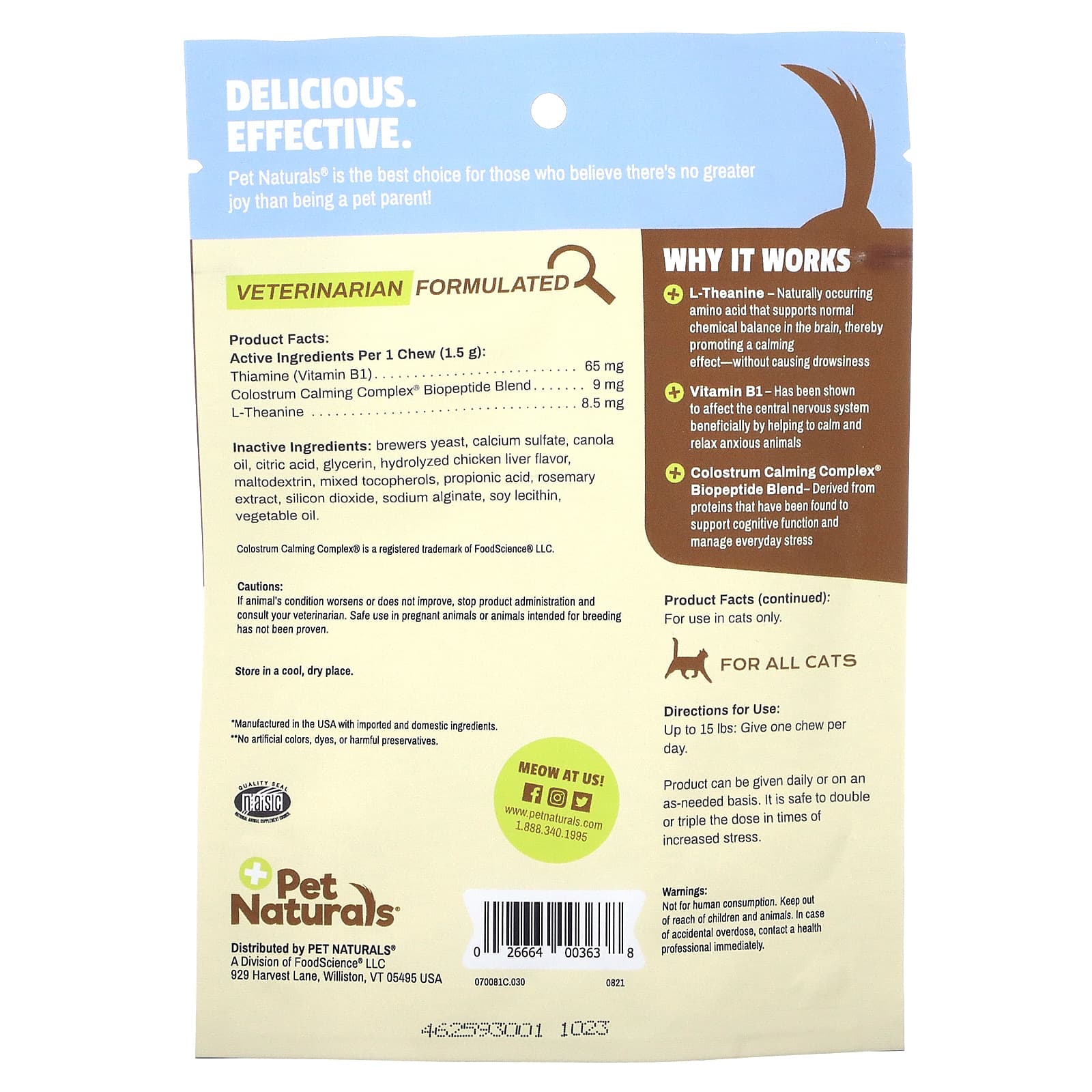 Pet Naturals, Calming, For Cats, All Sizes, 30 Chews, 1.59 oz (45 g)