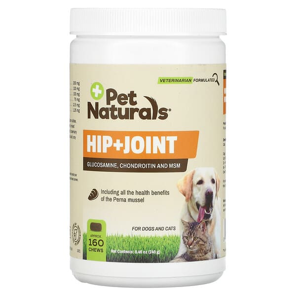 Pet Naturals‏, תוסף תזונה Hip + Joint לאגן ולמפרקים, לכלבים וחתולים, 160 טבליות לעיסות