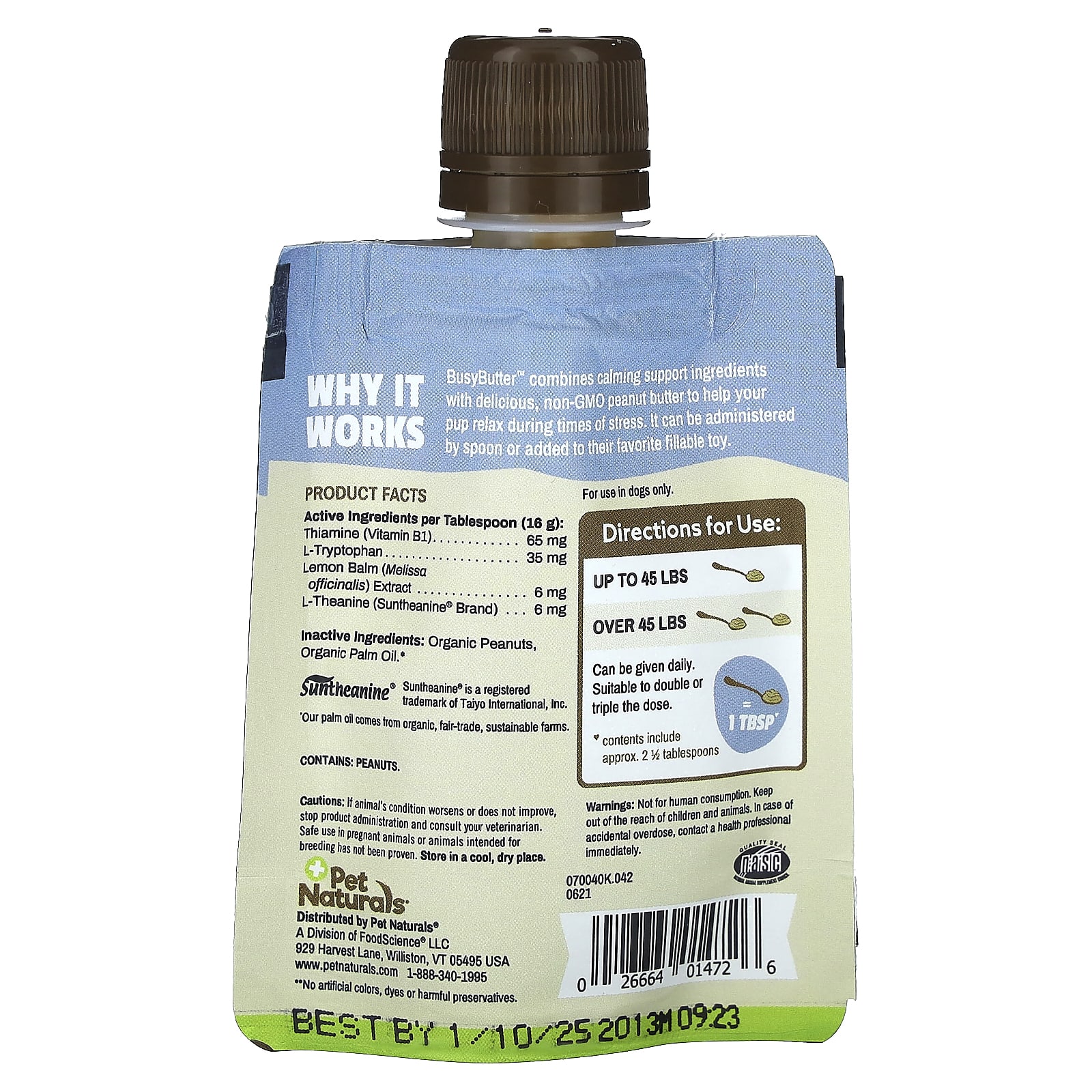 Pet Naturals, Busy Butter, For Dogs, Calming Peanut Butter, 6 Pack, 1.5