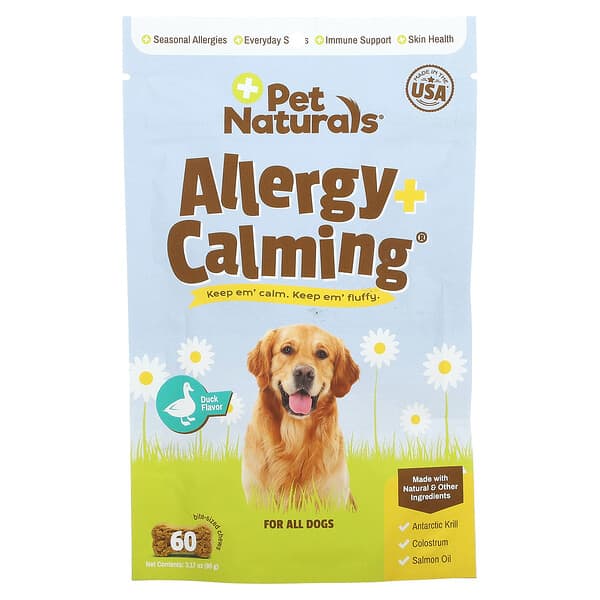 Pet Naturals, Alergy + Calmante, Para todos los perros, Pato, 60 bocadillos masticables, 90 g (3,17 oz)