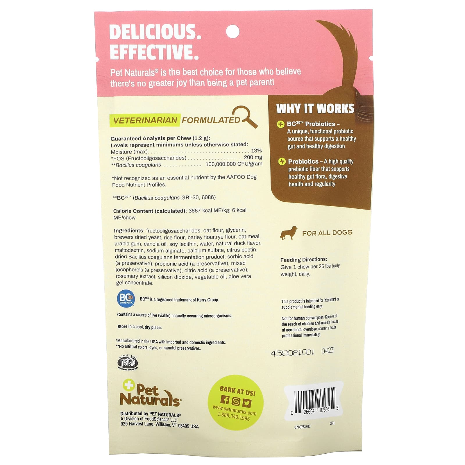 Pet Naturals, Daily Probiotic, For Dogs, All Sizes, 60 Chews, 2.54 oz