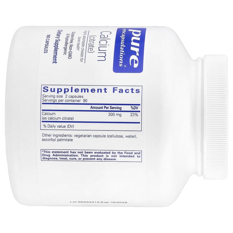 Calcium (Citrate), 180 Capsules (150 mg per Capsule)