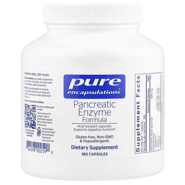 Pancreatic Enzyme Formula, 180 Capsules (500 mg per Capsule)