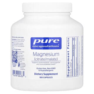 Pure Encapsulations, マグネシウム（クエン酸塩／リンゴ酸塩）、180粒