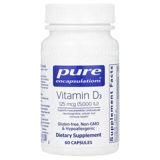 Pure Encapsulations, Vitamin D3, 125 mcg (5,000 IU), 60 Capsules