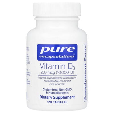 Pure Encapsulations, Vitamin D3, 250 mcg (10,000 IU), 120 capsules