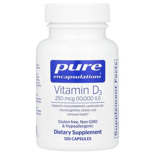 Pure Encapsulations, Vitamina D3, 250 mcg (10.000 UI), 120 Cápsulas