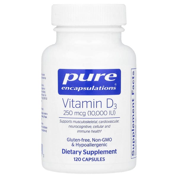 Vitamin D3, 250 mcg (10000 IU), 120 Capsules