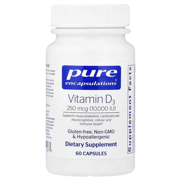Pure Encapsulations, Vitamin D3, 250 mcg (10,000 IU), 60 Capsules — product photo 1