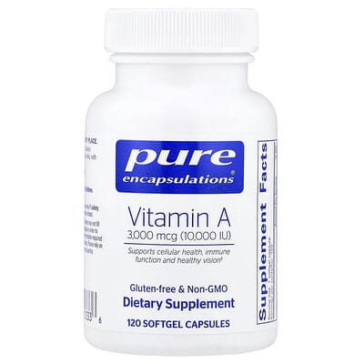Pure Encapsulations, Vitamin A, 3,000 mcg (10,000 IU), 120 Softgel Capsules