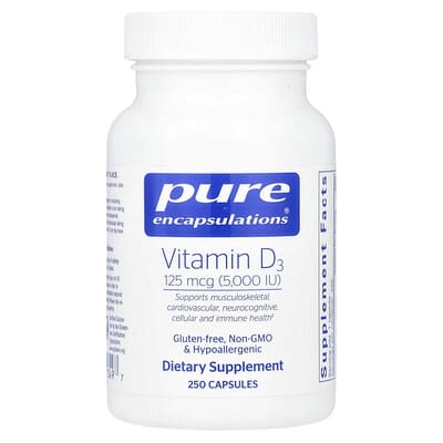 Pure Encapsulations, Vitamin D3, 125 mcg (5,000 IU), 250 capsules