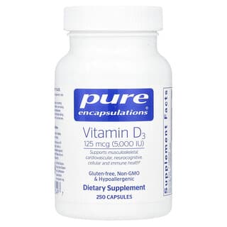 Pure Encapsulations, Vitamin D3, 125 mcg (5,000 IU), 250 Capsules