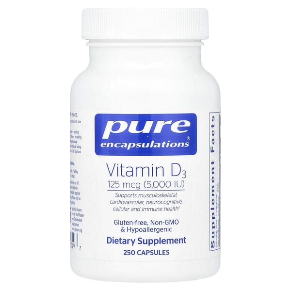 Pure Encapsulations Vitamin D3, 125 mcg (5000 IU), 250 Capsules
