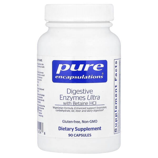 Pure Encapsulations, 소화 효소 울트라 함유, 베타인 HCl, 캡슐 90정