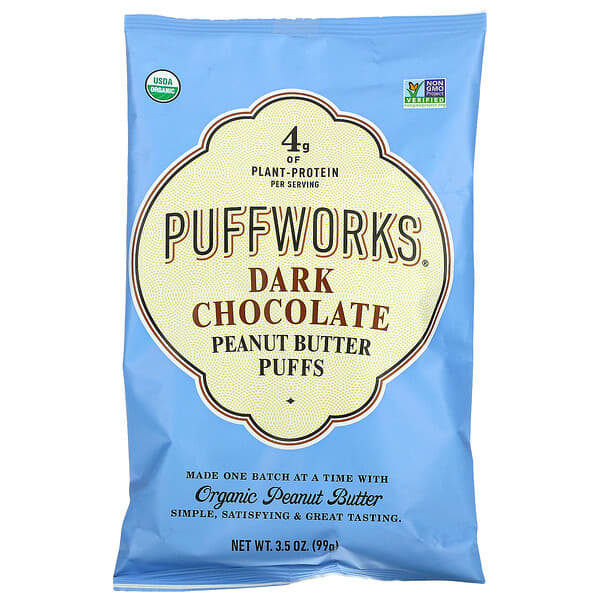 Puffworks, Erdnussbutter-Puffs, dunkle Schokolade, 99 g (3,5 oz.)