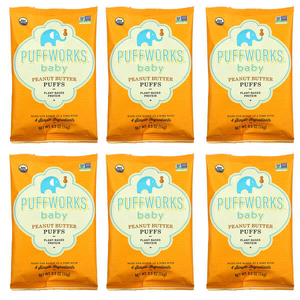 Puffworks, Baby, Puff, Erdnussbutter, 6er-Pack, je 14 g (0,5 oz.)