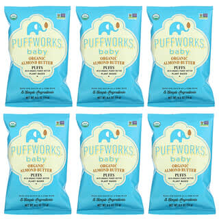 Puffworks, 유아용, 유기농 아몬드버터 퍼프, 6팩, 각 14g(0.5oz)