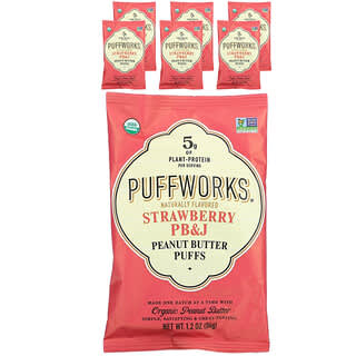 Puffworks, Bocadillos de mantequilla de maní, PB&J de fresa, Paquete de 6, 34 g (1,2 oz) cada uno