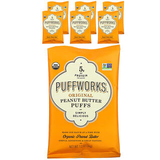 Puffworks, Bocadillos de mantequilla de maní, Original, Paquete de 6, 34 g (1,2 oz) cada uno