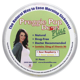 Preggie Pop Drops Plus, Frambuesa ácida y limón ácido, 10 mg, 21 piezas