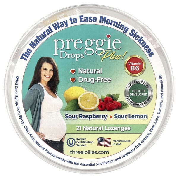 Preggie, Pop Drops Plus, sur hindbær, sur citron, 21 stk.