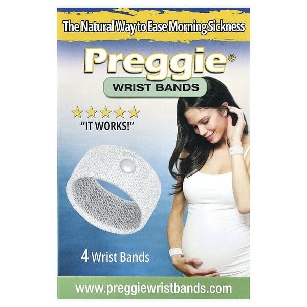 Preggie, Wrist Bands, White, 4 Wrist Bands
