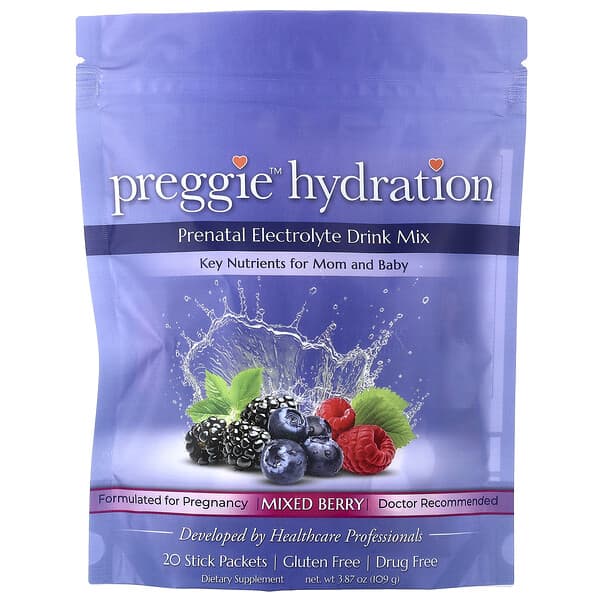 Preggie, 수분 보충, 임산부용 전해질 드링크 믹스, 믹스 베리 맛, 스틱 팩 20개, 각 5.4g(0.14oz)