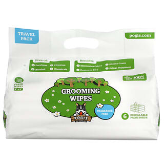 Pogi's Pet Supplies, Grooming Wipes, Travel Pack, Fragrance Free, 6 Packs, 20 Fresh Wipes Each