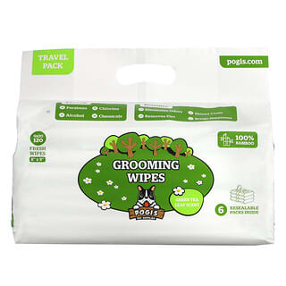 Pogi's Pet Supplies, Салфетки для ухода, дорожный пакет, листья зеленого чая, 6 упаковок, 20 свежих салфеток в каждом