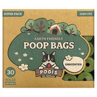 Pogi's Pet Supplies, Bolsas para caca ecológicas, Sin fragancia, 30 rollos, 450 bolsas