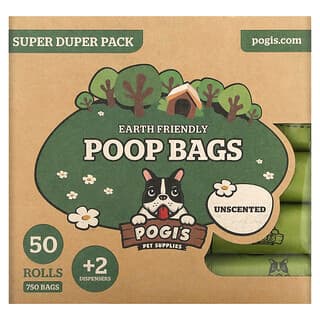 Pogi's Pet Supplies, 环保便便袋，Super Duper Pack，无香型，50 卷，750 袋，2 个分配器